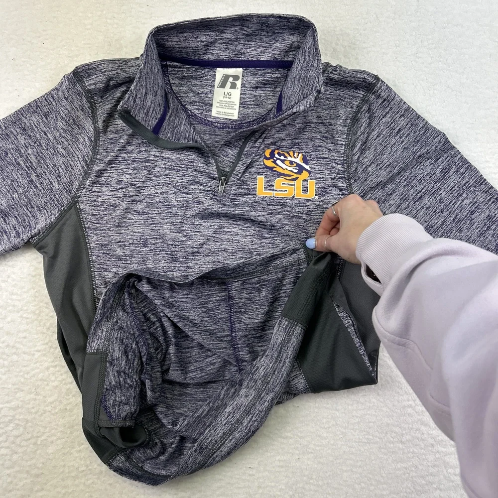 Russell LSU Tigers 1/4 Zip Jacket Girls Large 10-12 Purple Lightweight